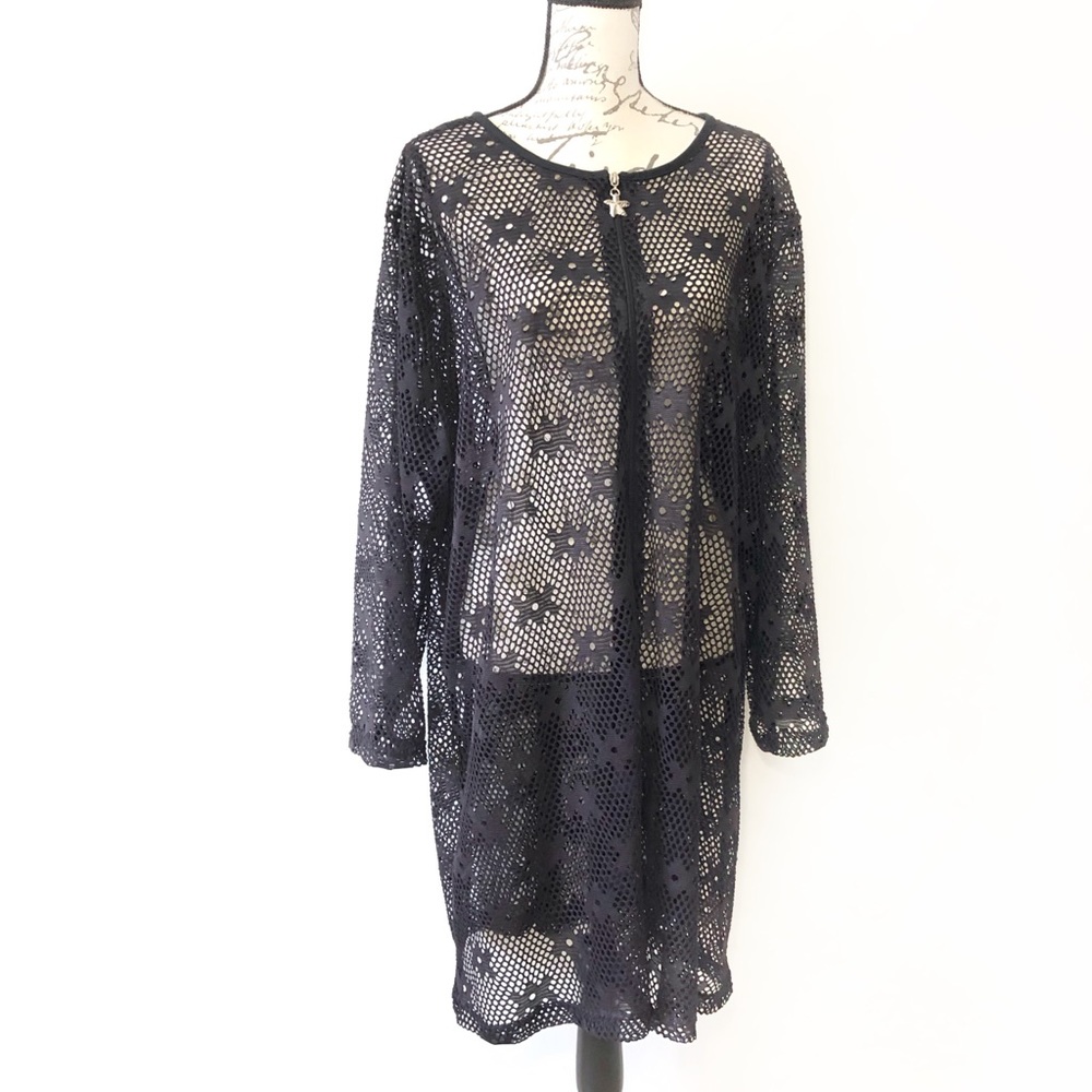 Jordan Taylor Mesh Cover Up Long Sleeve Beachwear Plus Tunic 1X - Picture 1 of 7